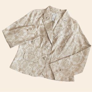 VTG Y2K CRAZY HORSE Beige Damask Floral Tapestry Cotton Blend Blazer Suit Jacket